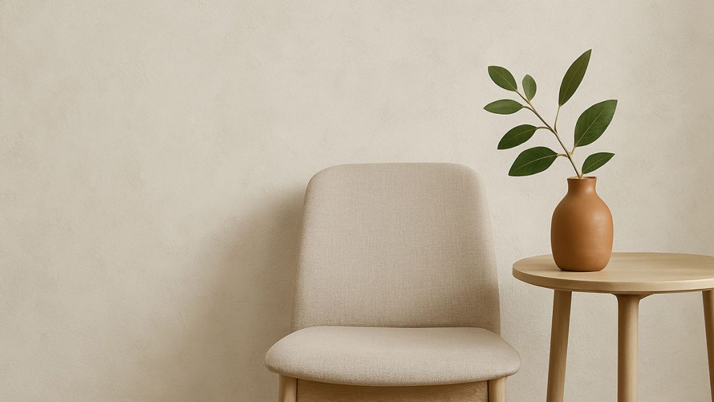 Modern interior space painted with mineral paint, offering a clean, matte finish as a long-lasting and eco-friendly alternative to traditional limewash paint
